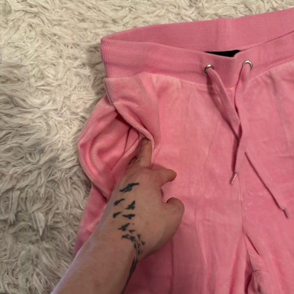 Dolls Kill Pink Velour Sweatpants with Silver Rhinestone Smiley Face - Picture 8 of 12